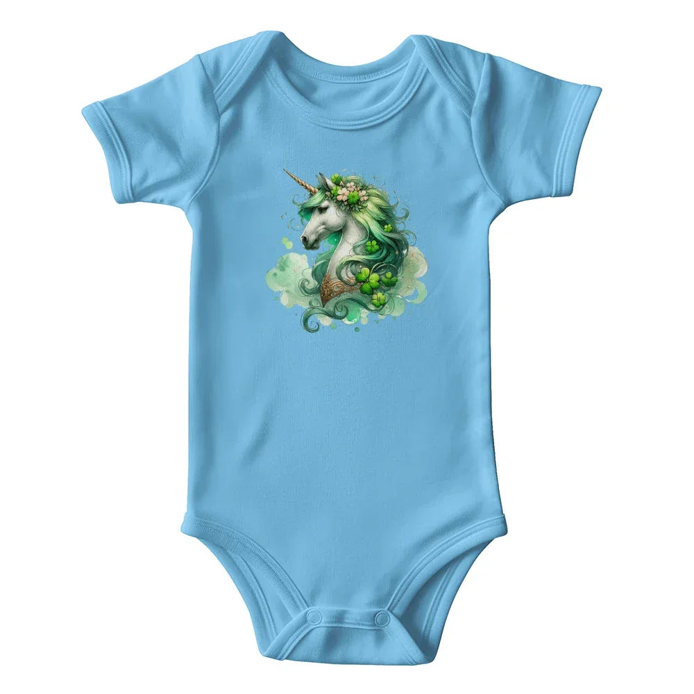 Magical Irish Unicorn St. Patrick's Day Baby Bodysuit – Enchanted Shamrock Lucky Charm Onesie – Soft Cotton Infant Romper – Fantasy Holiday Outfit & Baby Gift