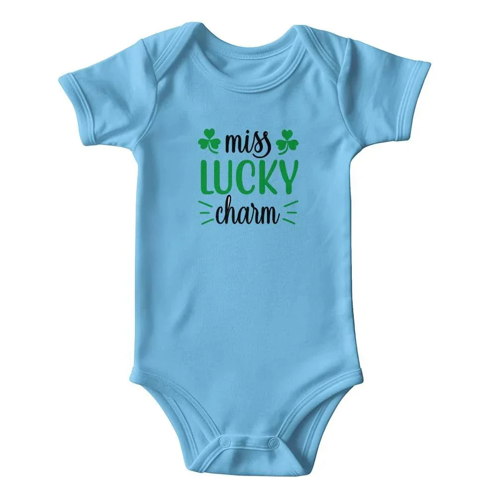 Miss Lucky Charm St. Patrick’s Day Baby Bodysuit – Cute Shamrock Onesie – Soft Cotton Infant Romper – Funny Irish Holiday Outfit & Baby Shower Gift