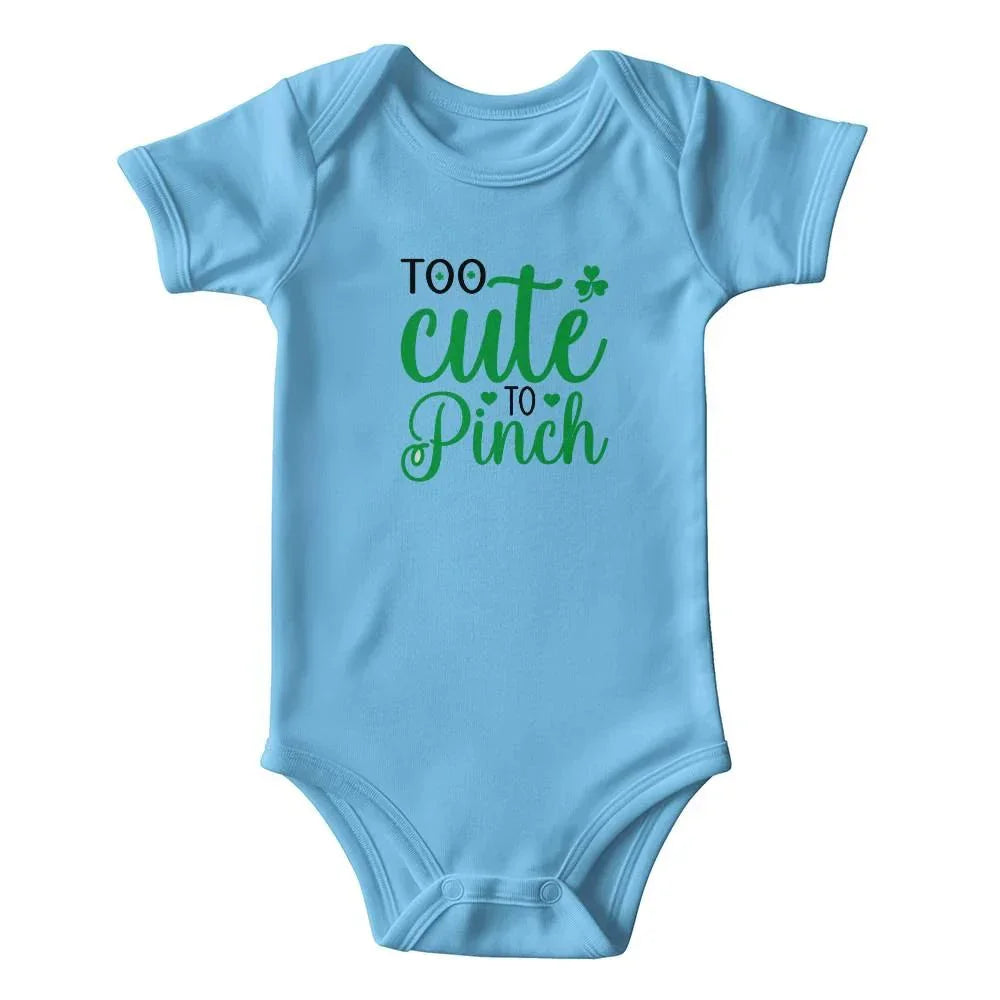 Too Cute to Pinch St. Patrick’s Day Baby Bodysuit – Funny Shamrock Onesie – Soft Cotton Infant Romper – Irish Holiday Outfit & Baby Gift