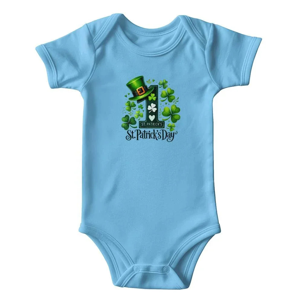Lucky Clover First St. Patrick’s Day Baby Bodysuit – Cute Shamrock & Leprechaun Hat Onesie – Soft Cotton Infant Romper – Newborn Irish Holiday Outfit