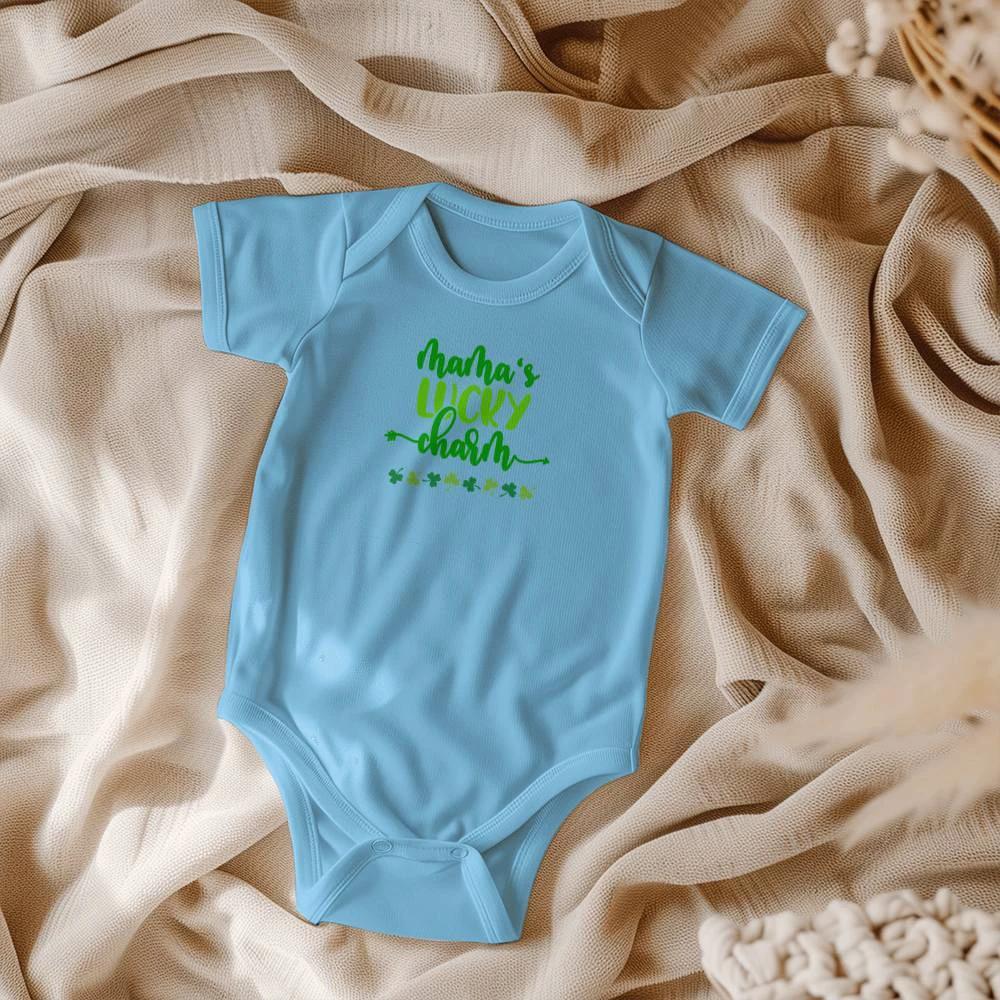 Mama’s Lucky Charm St. Patrick’s Day Baby Bodysuit – Cute Shamrock Onesie – Soft Cotton Infant Romper – Funny Irish Holiday Outfit & Baby Gift