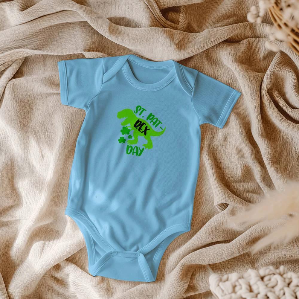 St. Pat-Rex Day Baby Bodysuit – Funny Dinosaur St. Patrick’s Day Onesie – Soft Cotton Infant Romper – Cute Irish Holiday Outfit & Baby Gift