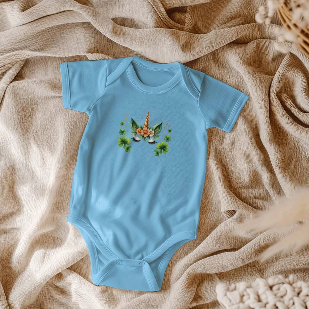 Lucky Unicorn St. Patrick’s Day Baby Bodysuit – Cute Shamrock & Floral Onesie – Soft Cotton Infant Romper – Irish Holiday Outfit & Baby Shower Gift