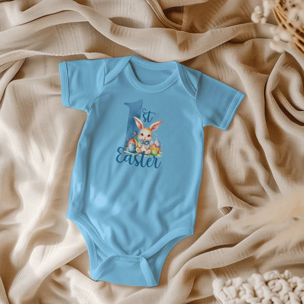 Baby's First Easter Bodysuit – Adorable Bunny & Easter Egg Onesie – Soft Cotton Infant Romper – Newborn Holiday Outfit – Cute Baby Shower Gift