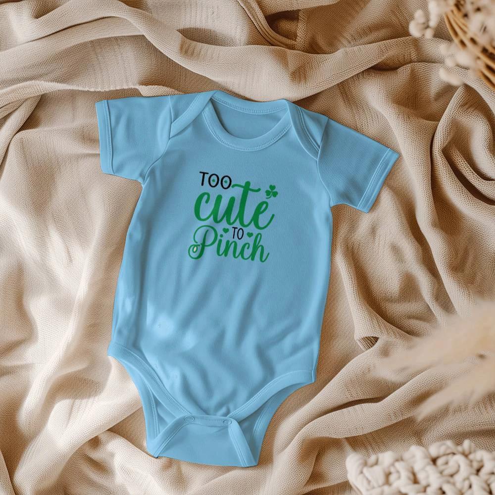 Too Cute to Pinch St. Patrick’s Day Baby Bodysuit – Funny Shamrock Onesie – Soft Cotton Infant Romper – Irish Holiday Outfit & Baby Gift