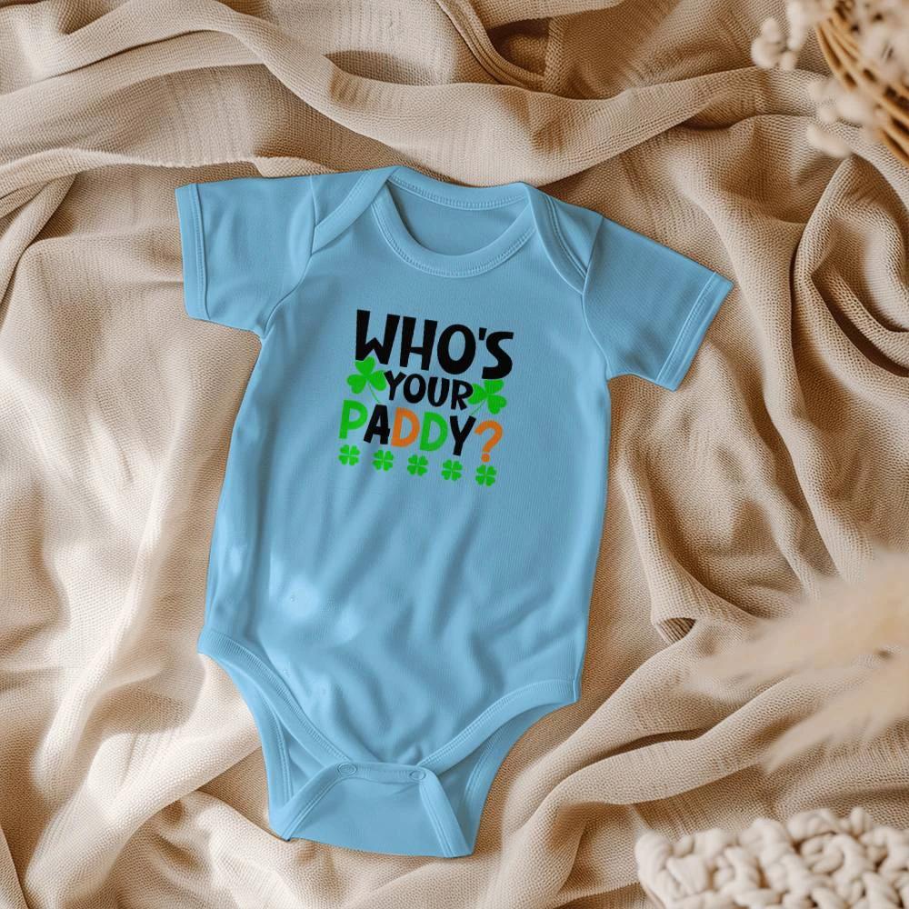 Who’s Your Paddy? St. Patrick’s Day Baby Bodysuit – Funny Shamrock Onesie – Soft Cotton Infant Romper – Cute Irish HHoliday Outfit & Baby Gift