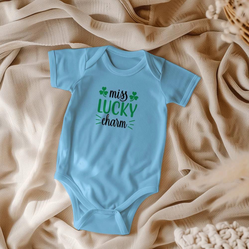 Miss Lucky Charm St. Patrick’s Day Baby Bodysuit – Cute Shamrock Onesie – Soft Cotton Infant Romper – Funny Irish Holiday Outfit & Baby Shower Gift