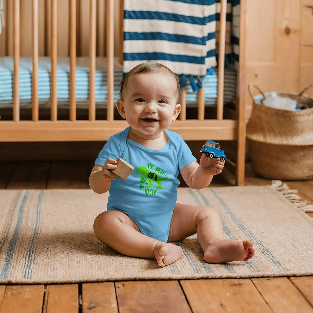 St. Pat-Rex Day Baby Bodysuit – Funny Dinosaur St. Patrick’s Day Onesie – Soft Cotton Infant Romper – Cute Irish Holiday Outfit & Baby Gift
