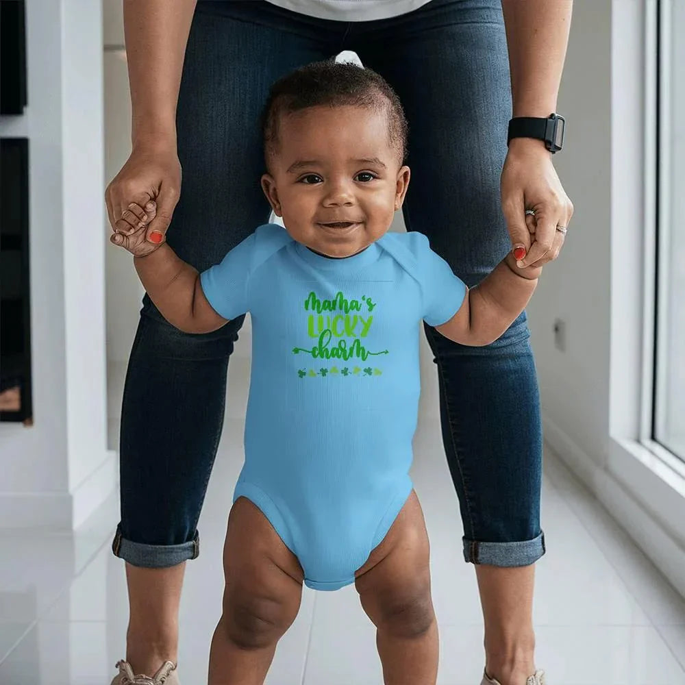Mama’s Lucky Charm St. Patrick’s Day Baby Bodysuit – Cute Shamrock Onesie – Soft Cotton Infant Romper – Funny Irish Holiday Outfit & Baby Gift