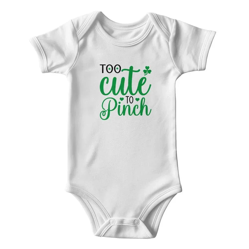 Too Cute to Pinch St. Patrick’s Day Baby Bodysuit – Funny Shamrock Onesie – Soft Cotton Infant Romper – Irish Holiday Outfit & Baby Gift