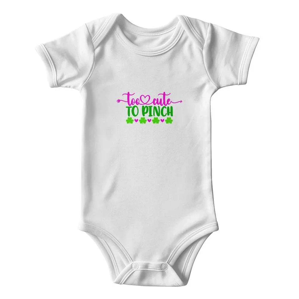 Too Cute to Pinch St. Patrick’s Day Baby Bodysuit – Funny Shamrock Onesie – Soft Cotton Infant Romper – Irish Holiday Outfit & Baby Gift