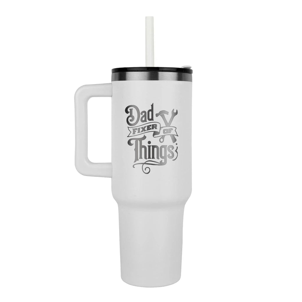 Dad- Fixer of Things - Funny 40oz laser-engraved Tumbler with Handle