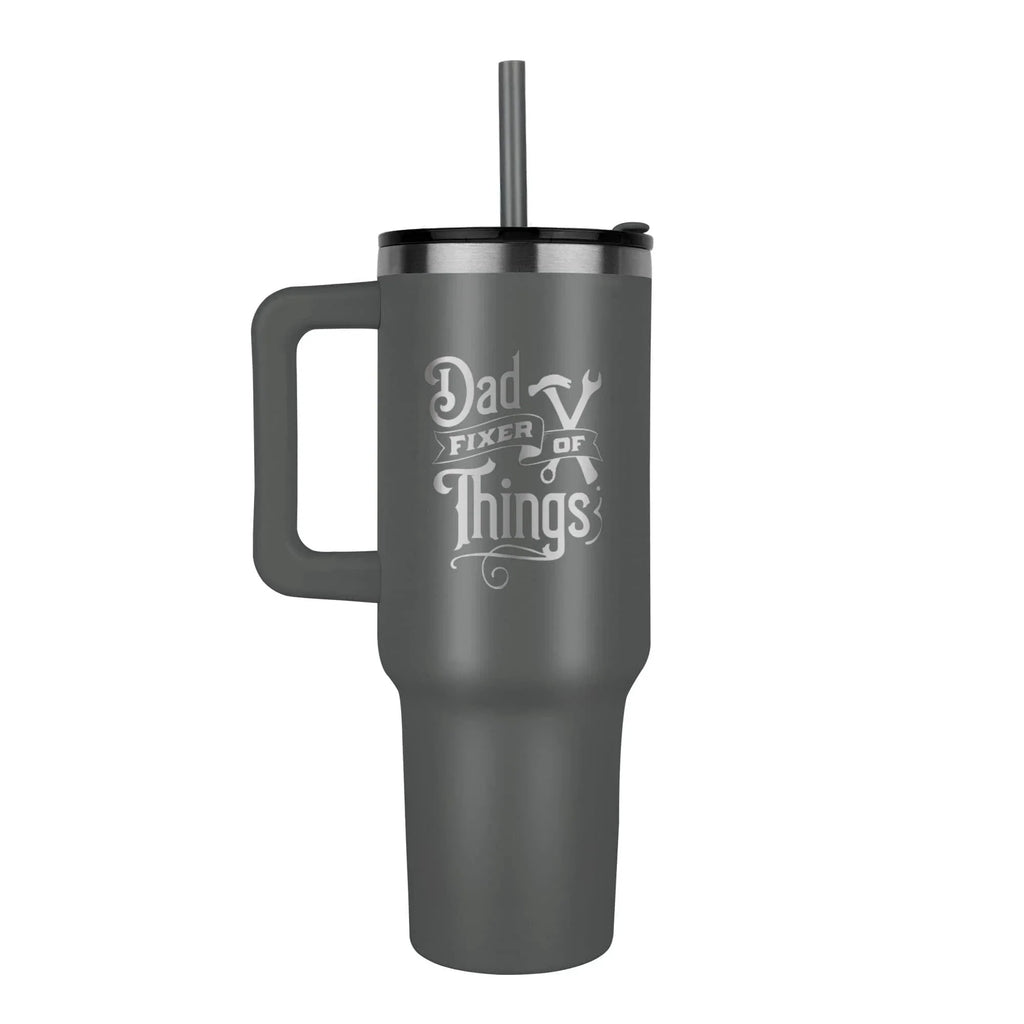 Dad- Fixer of Things - Funny 40oz laser-engraved Tumbler with Handle