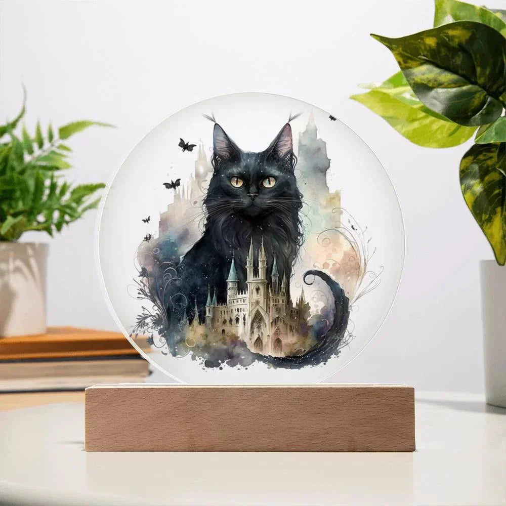 Halloween Charm: Enchanted Black Cat Acrylic Plaque