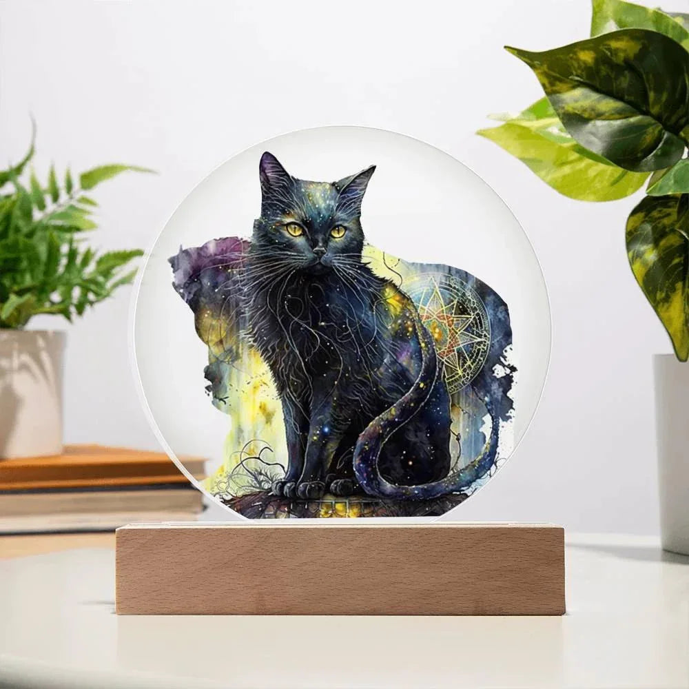 Midnight Purr: Black Cat's Acrylic Plaque Halloween Decor