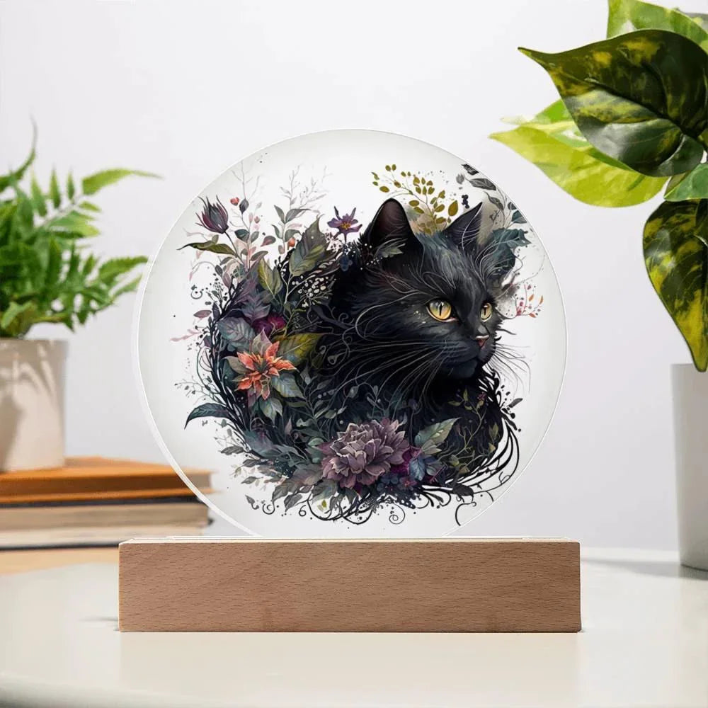 Halloween's Haunting Feline: Black Cat Acrylic Plaque