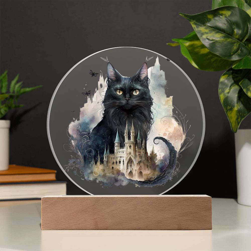 Halloween Charm: Enchanted Black Cat Acrylic Plaque - Mallard Moon Gift Shop