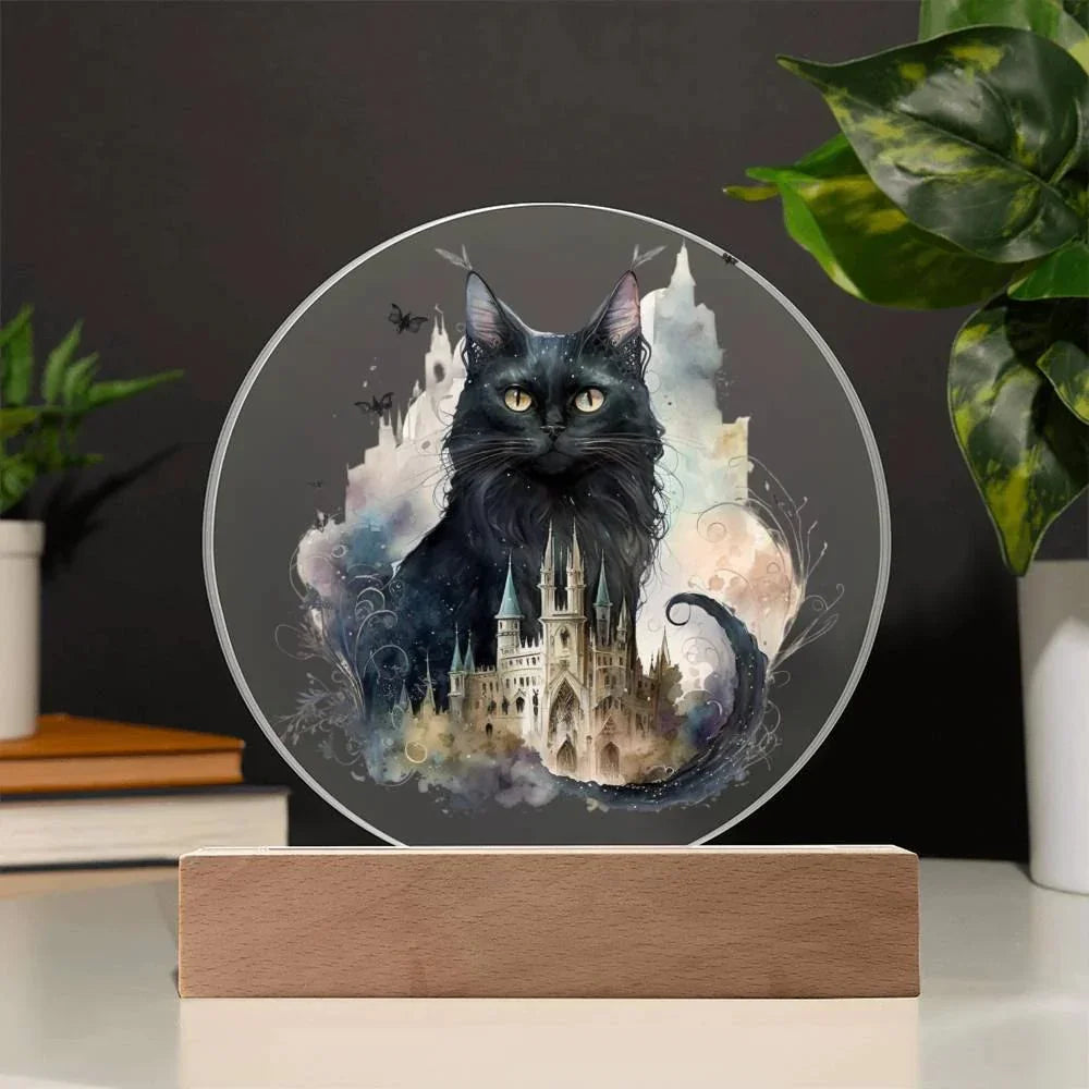 Halloween Charm: Enchanted Black Cat Acrylic Plaque