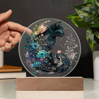 Hallow's Eve Feline: Enchanting Acrylic Plaque Halloween Black Cat Table-top Lighted Decor