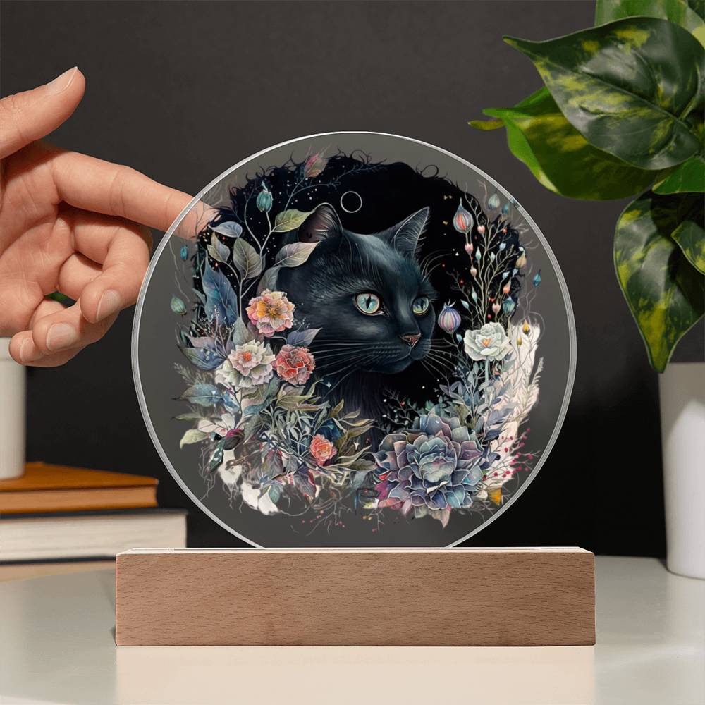 Moonlit Mystery: Black Cat Acrylic Plaque Showcase - Mallard Moon Gift Shop