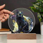 Midnight Purr: Black Cat's Acrylic Plaque Halloween Decor