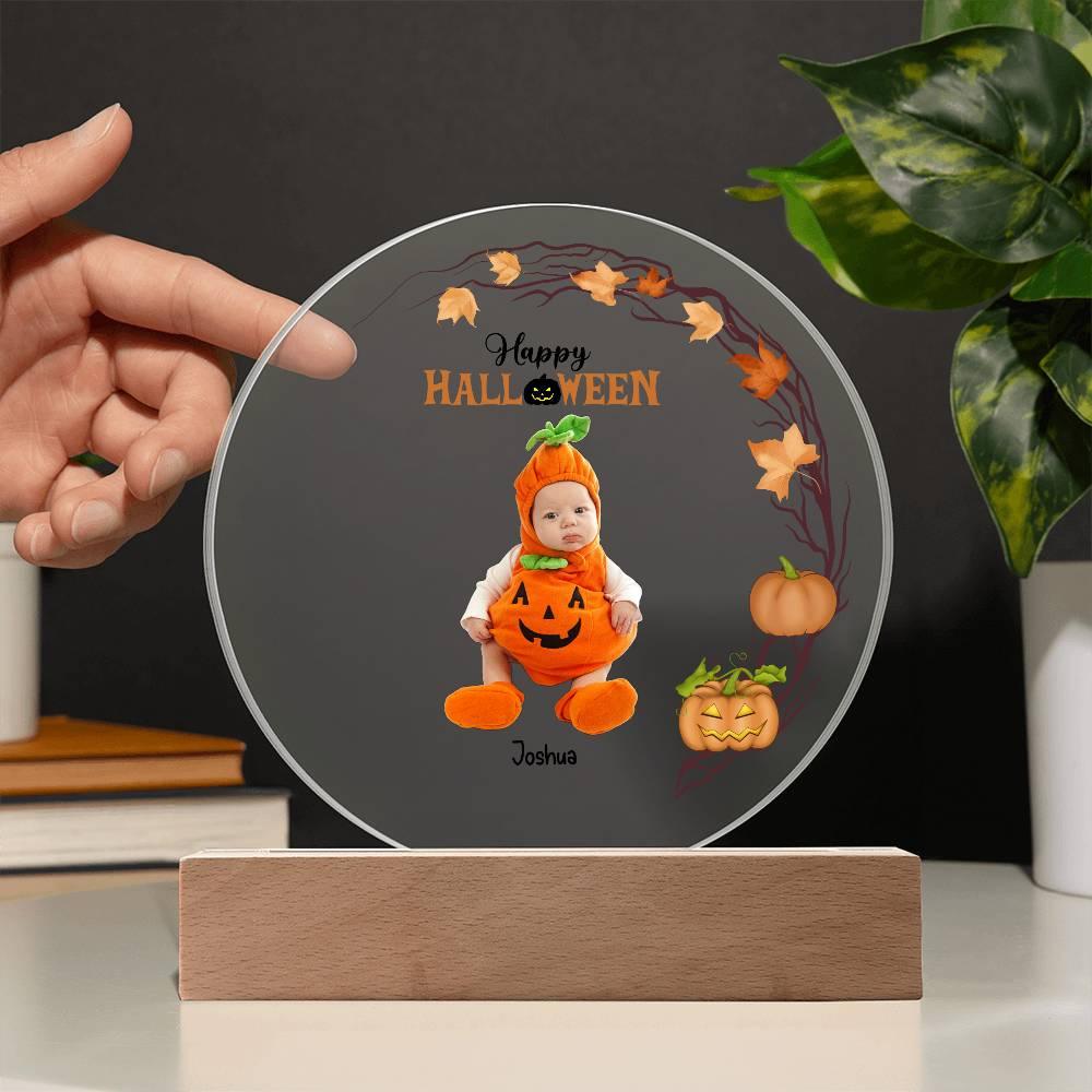 Personalized Halloween Photo Upload - Baby First Halloween Keepsake - Family Costume Round Acrylic Plaque with LED Lighted Base - Mallard Moon Gift Shop