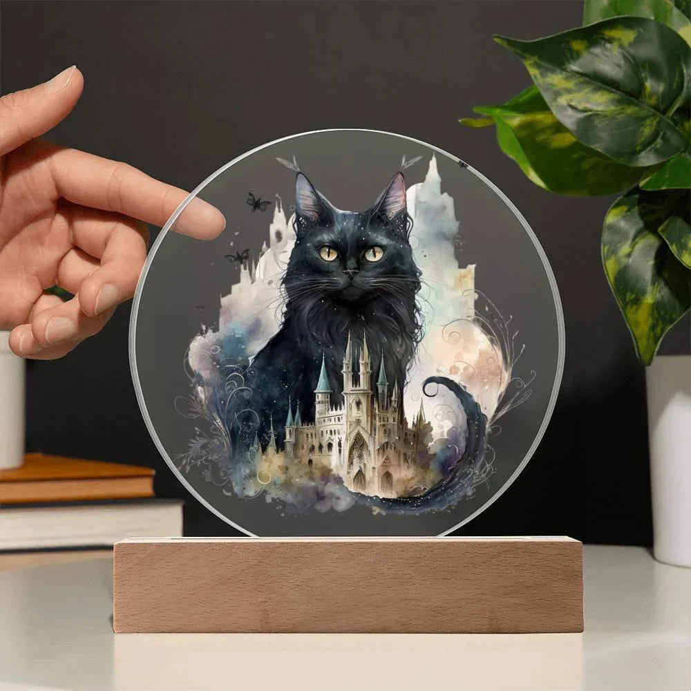 Halloween Charm: Enchanted Black Cat Acrylic Plaque