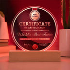 World’s Best Father Round Acrylic LED Plaque – Personalized Certificate of Appreciation Gift from Loving Child