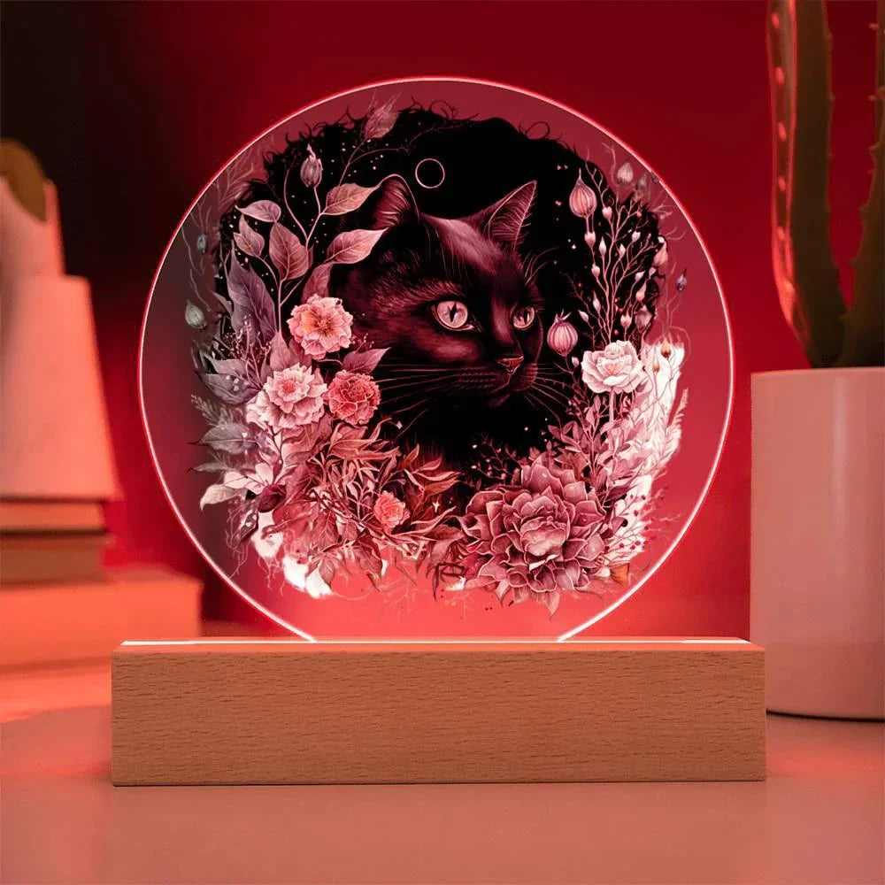 Moonlit Mystery: Black Cat Acrylic Plaque Showcase