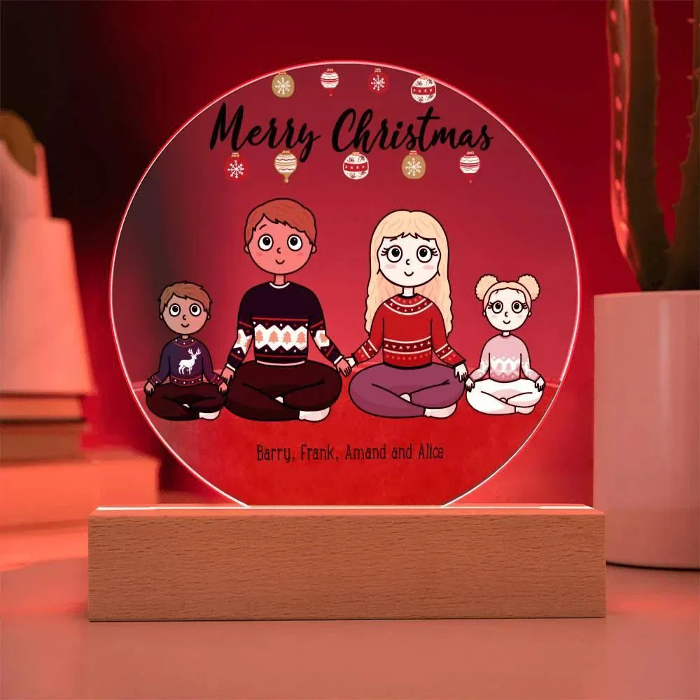 Family Holiday Portrait Personalized Round Acrylic Plaque
