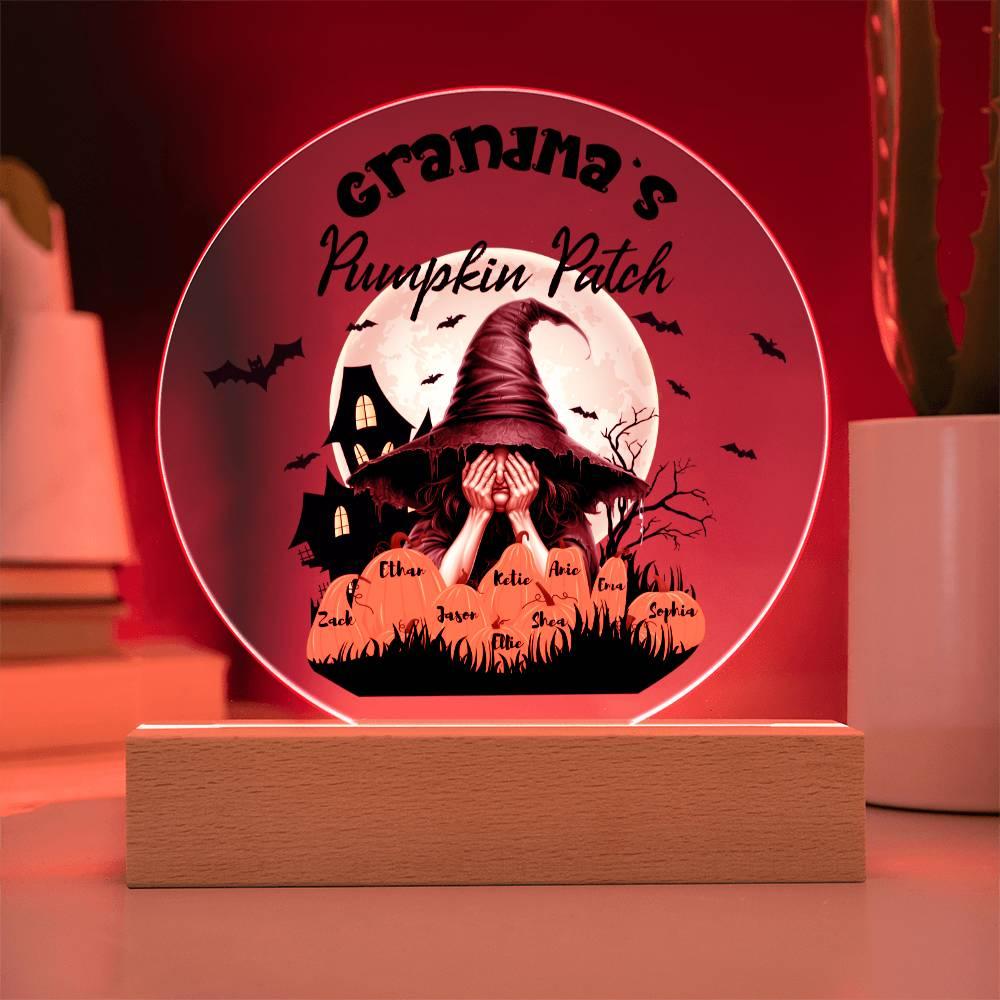 Grandma's Pumpkin Patch - Personalize with Grandkid's Names for a Spooky Halloween Acrylic Plaque - Mallard Moon Gift Shop