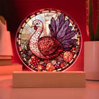Turkey Stained-glass Round Acrylic Plaque - LED Lighted Wooden Base