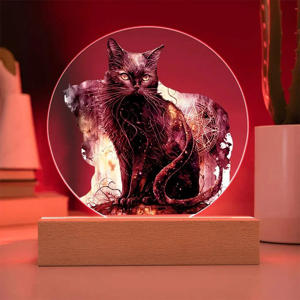 Midnight Purr: Black Cat's Acrylic Plaque Halloween Decor
