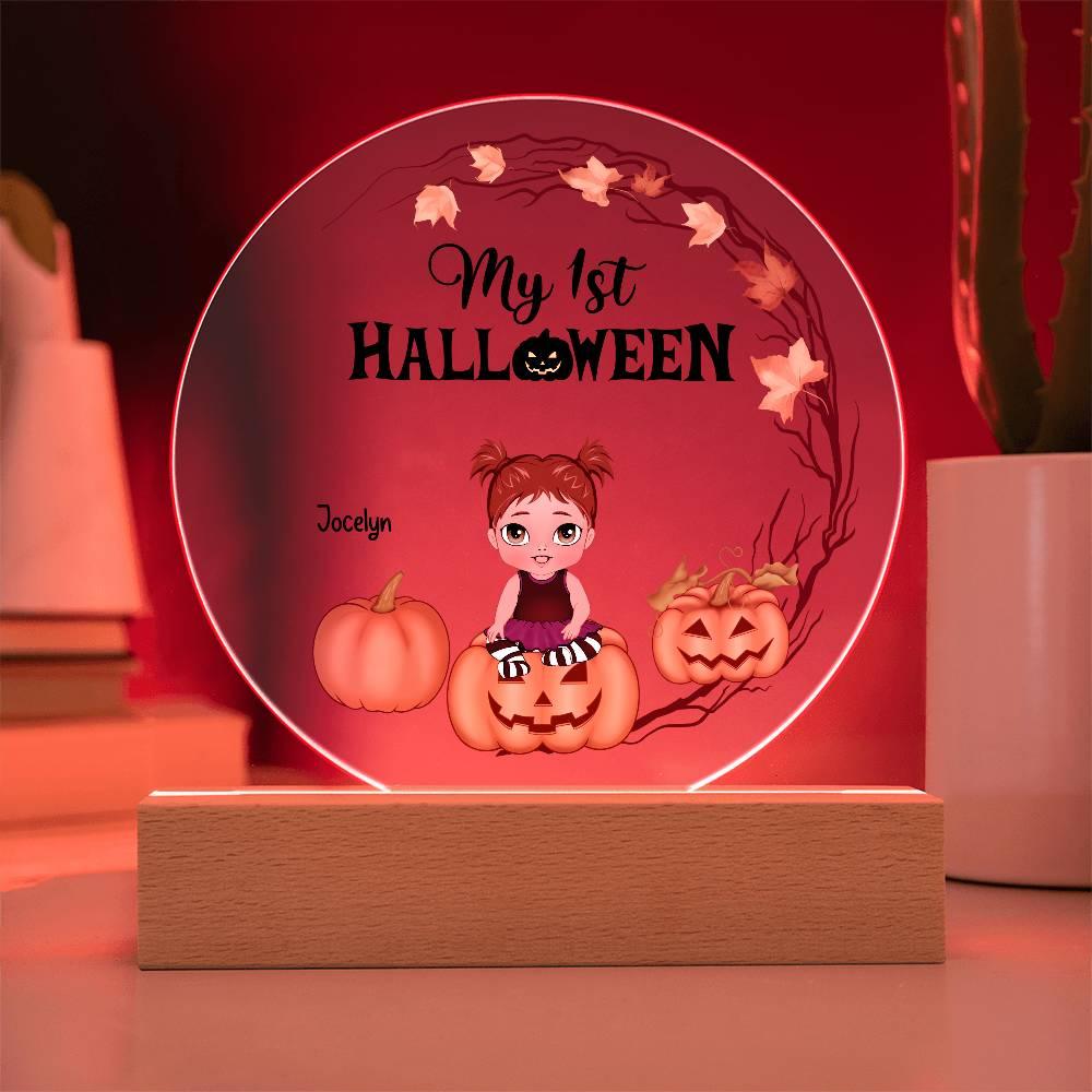 Personalized First Halloween Keepsake Acrylic Lighted LED Plaque - Mallard Moon Gift Shop