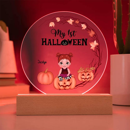 Personalized First Halloween Keepsake Acrylic Lighted LED Plaque - Mallard Moon Gift Shop