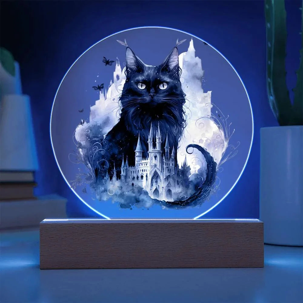 Halloween Charm: Enchanted Black Cat Acrylic Plaque