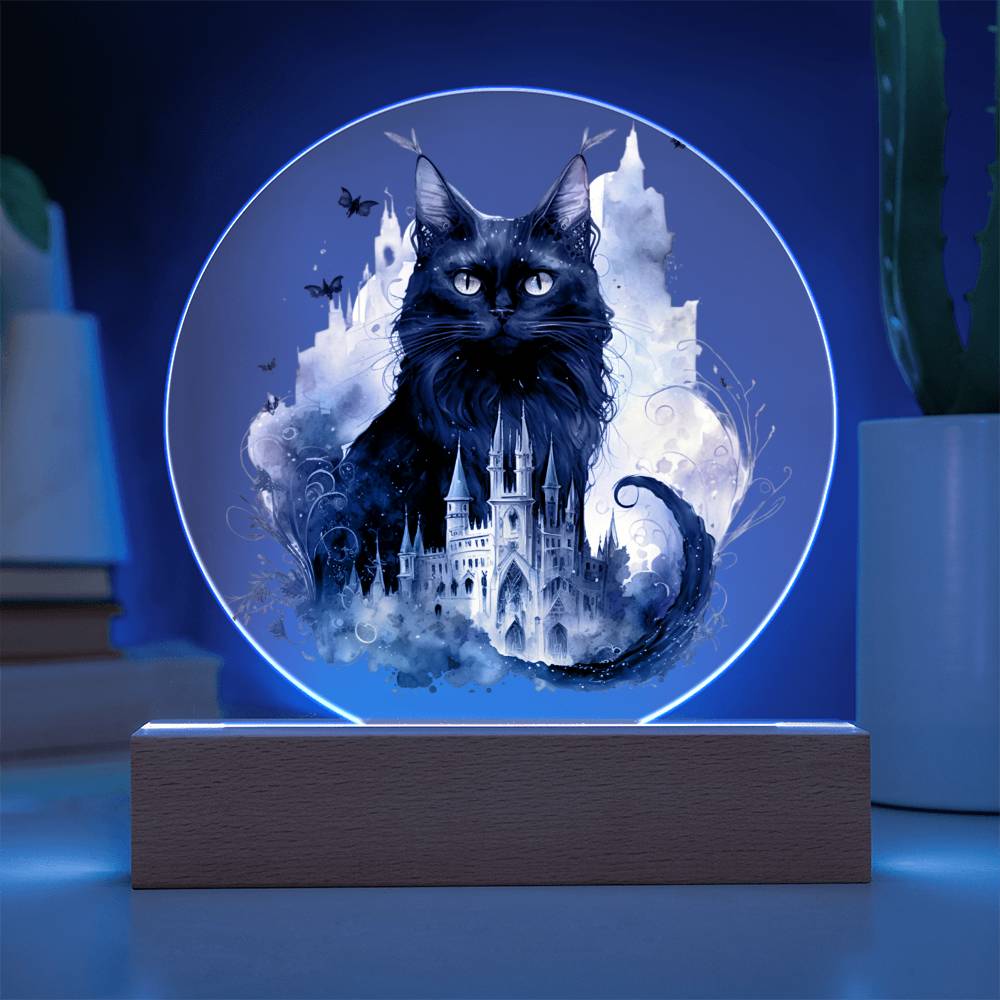 Halloween Charm: Enchanted Black Cat Acrylic Plaque - Mallard Moon Gift Shop