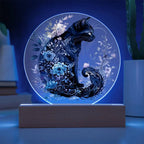 Hallow's Eve Feline: Enchanting Acrylic Plaque Halloween Black Cat Table-top Lighted Decor