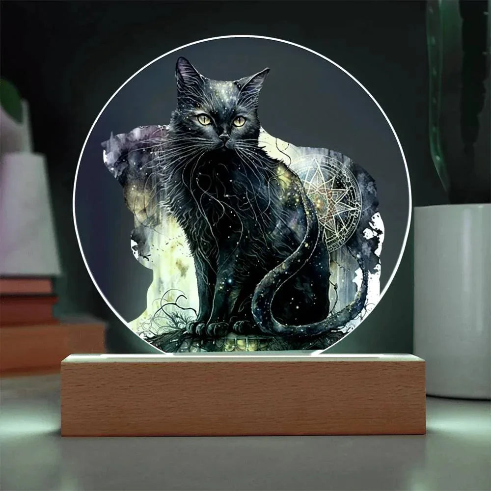 Midnight Purr: Black Cat's Acrylic Plaque Halloween Decor