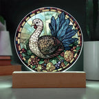 Turkey Stained-glass Round Acrylic Plaque - LED Lighted Wooden Base