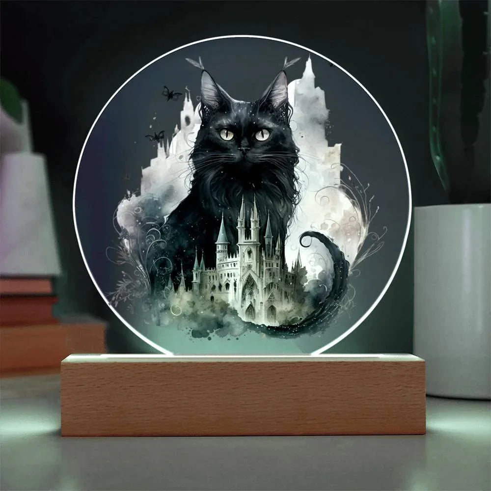 Halloween Charm: Enchanted Black Cat Acrylic Plaque