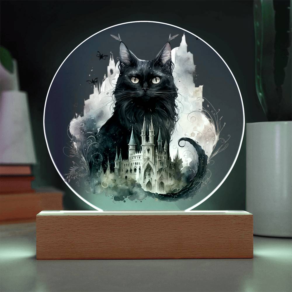 Halloween Charm: Enchanted Black Cat Acrylic Plaque - Mallard Moon Gift Shop