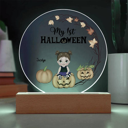 Personalized First Halloween Keepsake Acrylic Lighted LED Plaque - Mallard Moon Gift Shop