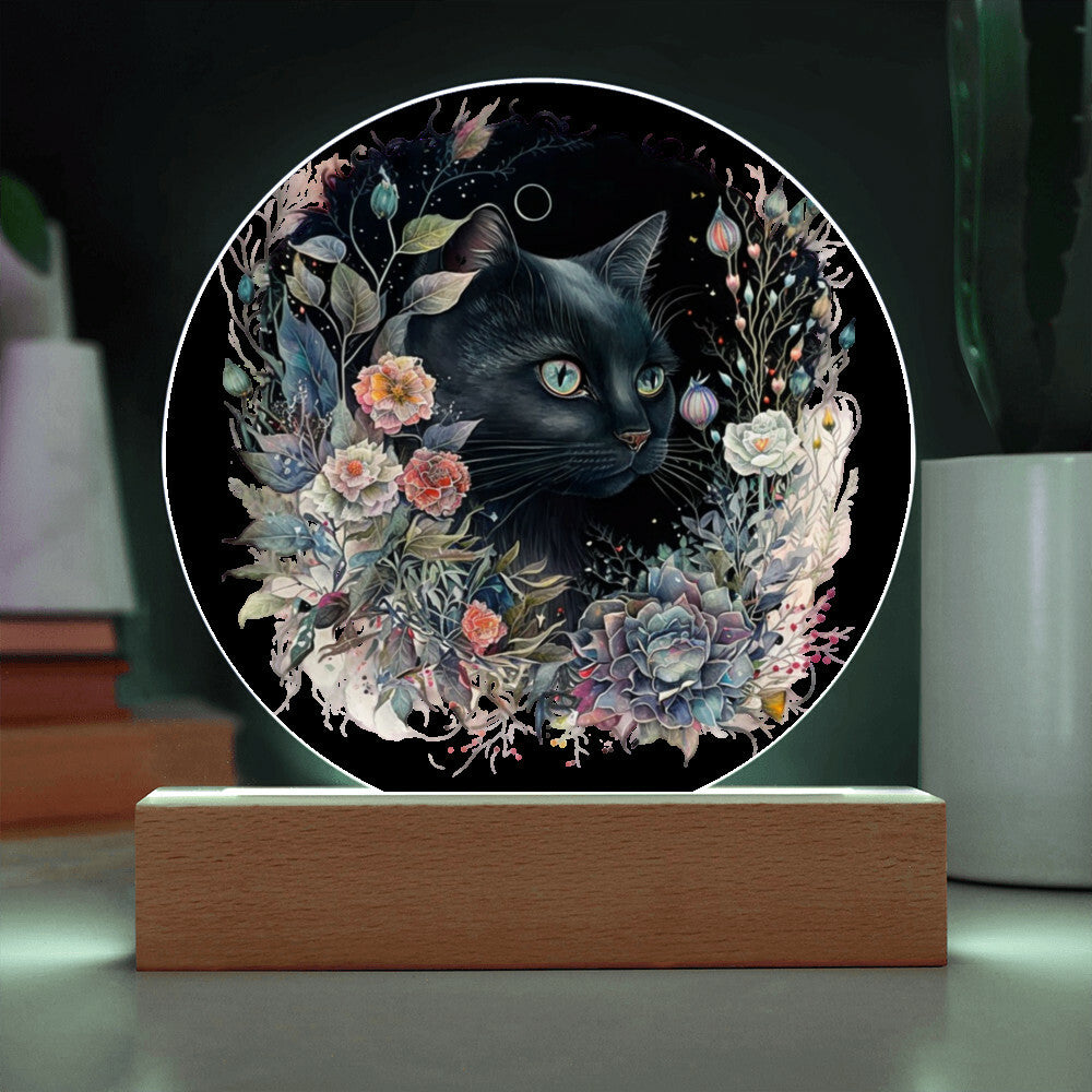 Moonlit Mystery: Black Cat Acrylic Plaque Showcase - Mallard Moon Gift Shop