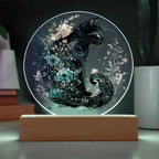 Hallow's Eve Feline: Enchanting Acrylic Plaque Halloween Black Cat Table-top Lighted Decor