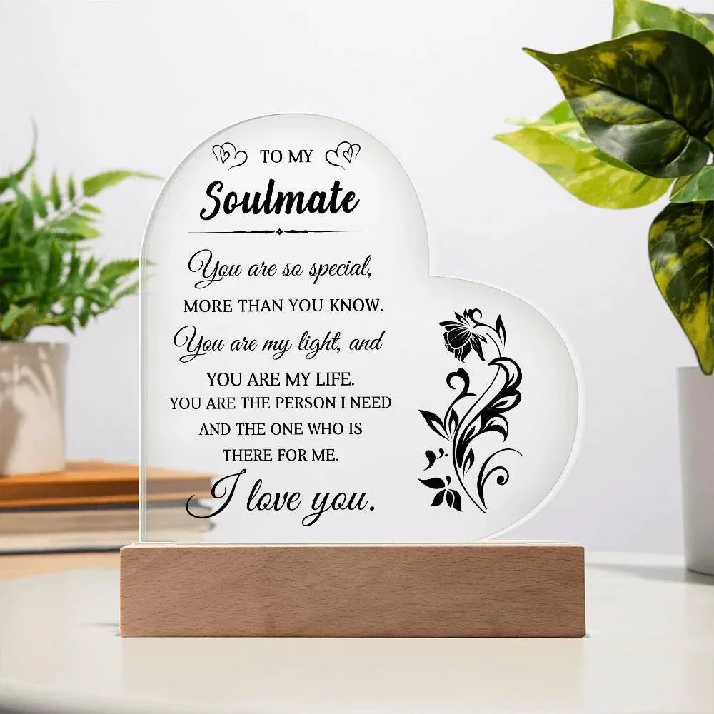 Heartfelt Gift for Soulmate - You are My Light - Heart Shaped Acrylic Plaque