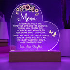 To My Mom – Heart-Shaped Sunflower Acrylic Plaque from Daughter | A Sweet Gift from God