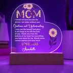 To My Mom – Heart-Shaped Sunflower Acrylic Plaque with Message of Gratitude from Daughter | A Beautiful Tribute to Your Guidance and Understanding