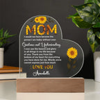 To My Mom – Heart-Shaped Sunflower Acrylic Plaque with Message of Gratitude from Daughter | A Beautiful Tribute to Your Guidance and Understanding