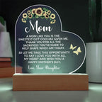 To My Mom – Heart-Shaped Sunflower Acrylic Plaque from Daughter | A Sweet Gift from God